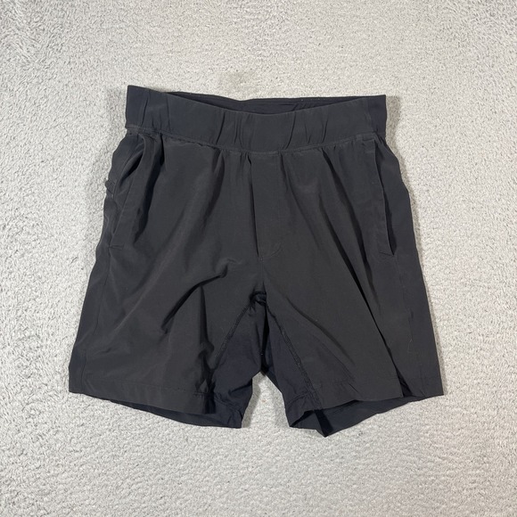 Lululemon Sz M Men Running Shorts Drawstring Black Lined Gym Athletic - Picture 1 of 11